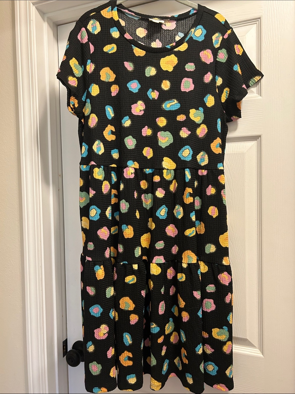 LuLaRoe Black Tiered Dress with Bright Spot Print NWOT
